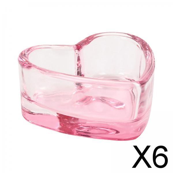 6xNail Art Dappen Dish for Women Nail Tool Durable Nail Pen Wash Cup Container Heart pink