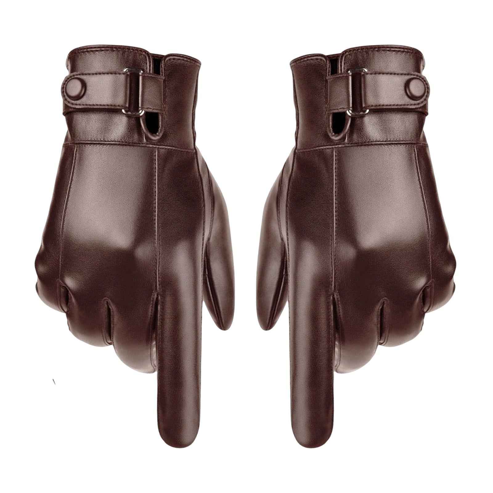 Men Winter Gloves PU Leather Touchscreen Windproof for Riding Motorcycle Brown
