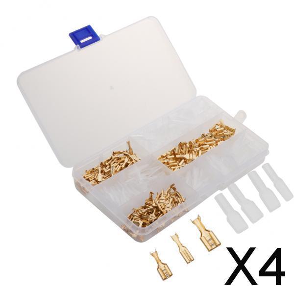 4x150 Sets 2.8mm 4.8mm 6.3mm Female Spade Crimp Terminals with Sleeves Gold