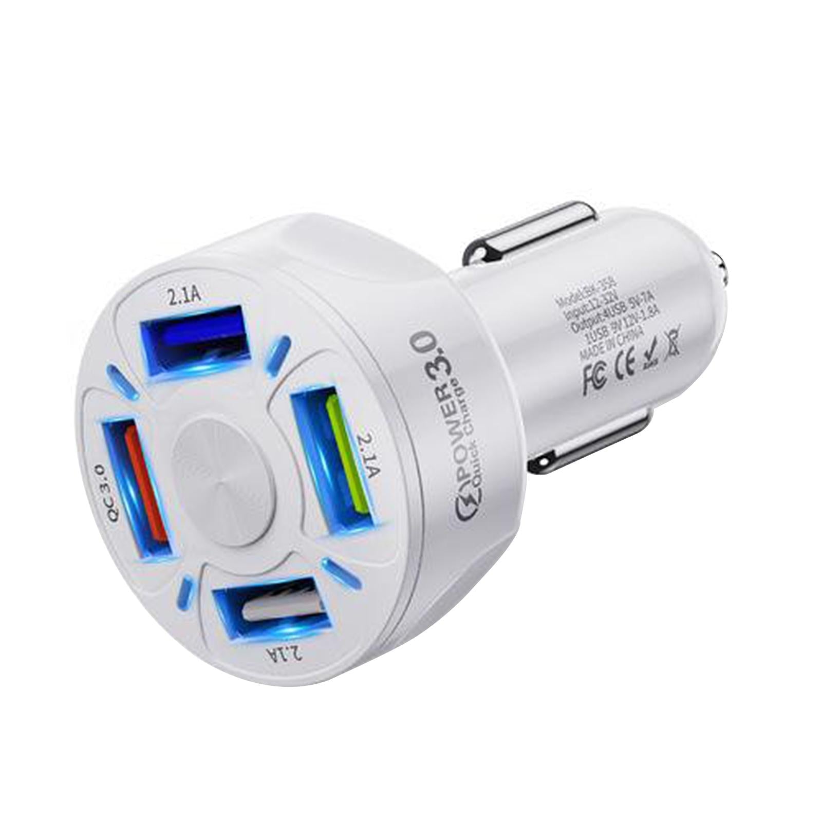 12V 4-Ports USB Car Charge QC 3.0 Quick Charge Adapter Socket For iPhone White