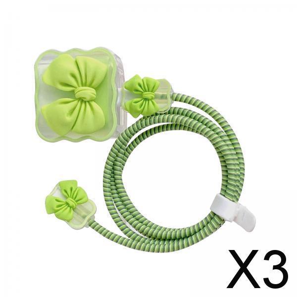 3xChargers Cable Protective Cover 4in1 3D Protective Case for Cell Phone Phone Bow Knot Green