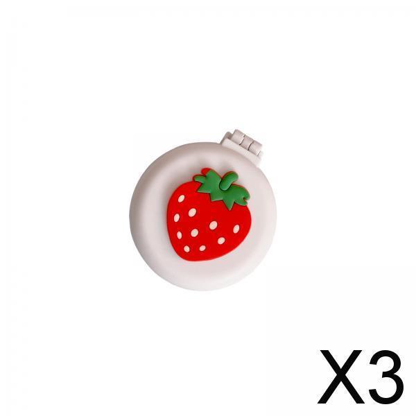 3xSmall Mirror with Brush Portable Travel Mirror Hair Brushes for Girls Adults Strawberry