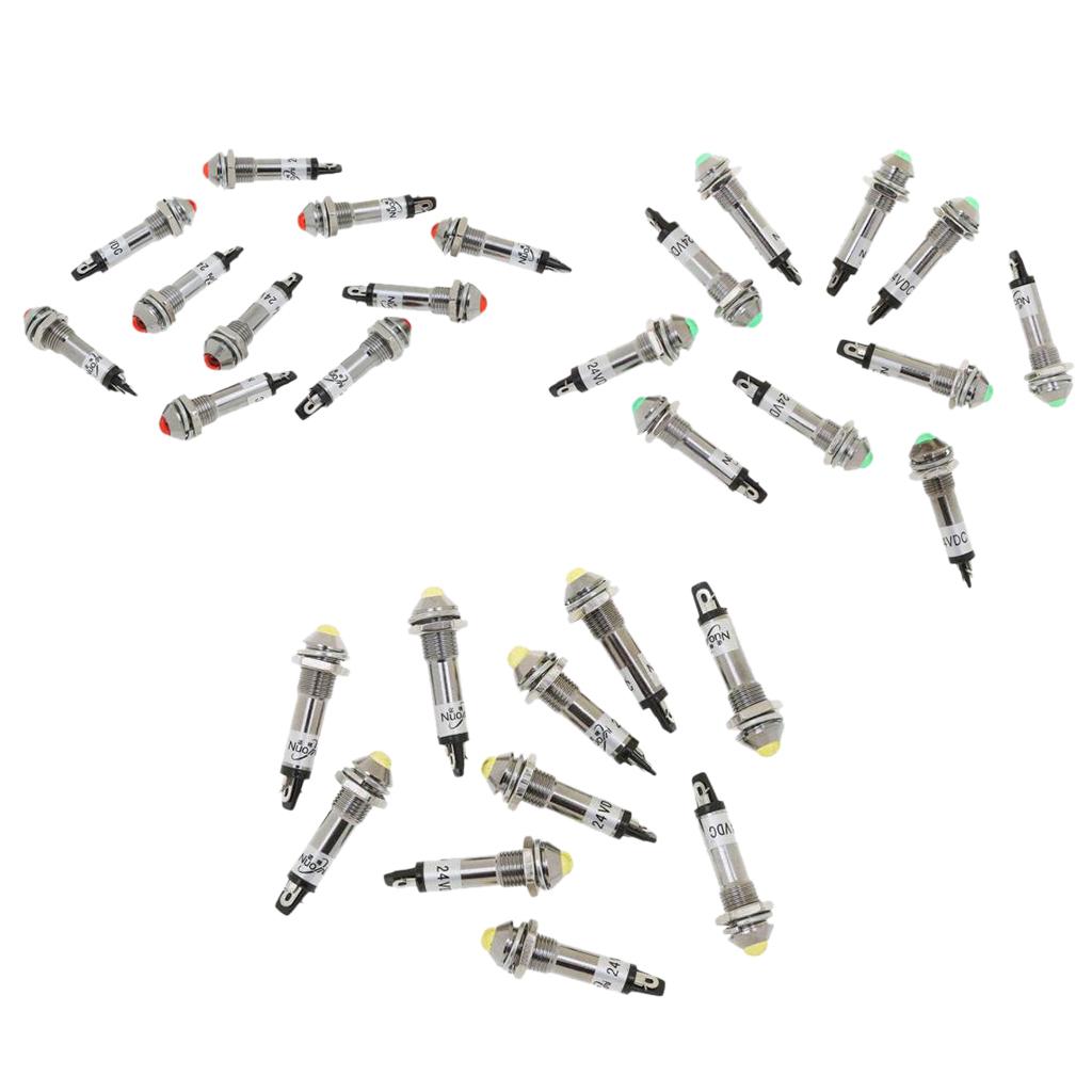 3 Sets 8mm 24V LED Metal Indicator Pilot Light Indicator Pilot Lamps