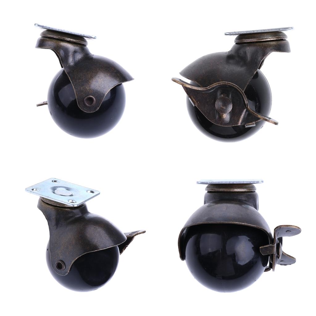 4 Pcs 1.5'' Swivel Ball Caster PP Wheels with Brake Lock Screw-in Universal