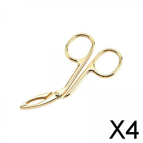 4xEyebrow Tweezers Scissors Handle Comfortable Grip Flat Tip Tweezers Trimming Aureate