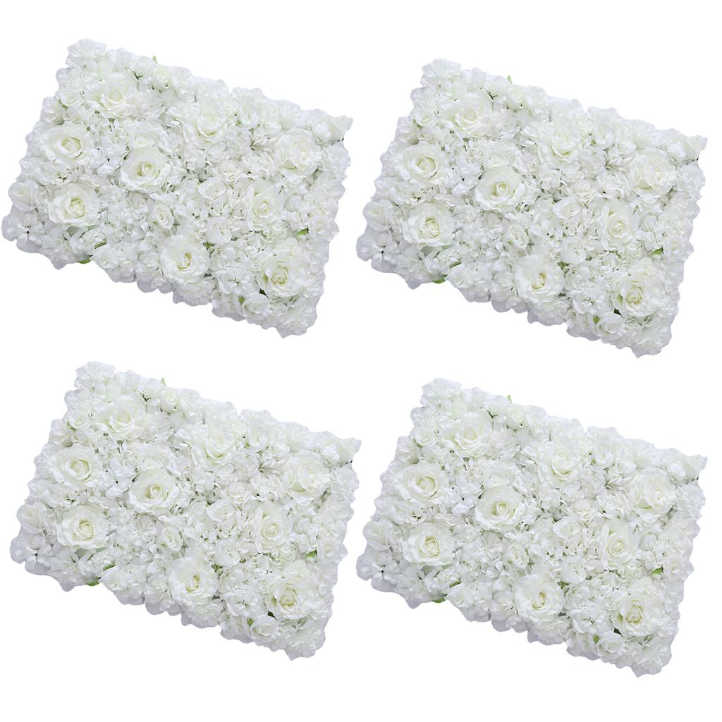 4Pieces Artificial Flower Wall Wedding Venue Flower Pillar Road Decor White