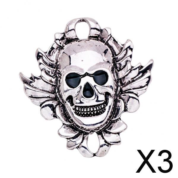 3x1 piece skull head shape silver pin back cluth brooch badge fashion jewelry