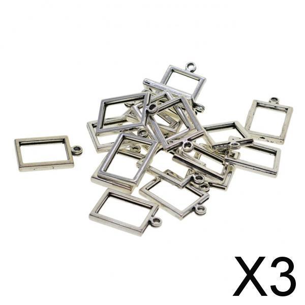 3x20Pcs Antique Silver Blank Open Back Bezel for Resin Pendants Rectangular