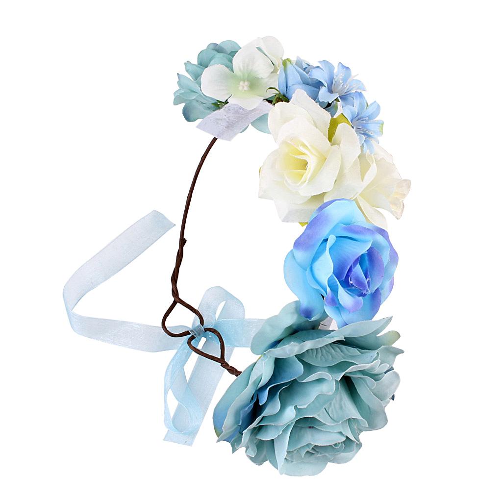 Boho Women Beach Flower Wedding Garland Headband Blue (for Kids)