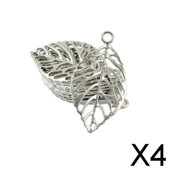4x20 Pcs Silver Hollow Rose Leaf Vein Charms Pendants Connector DIY Making