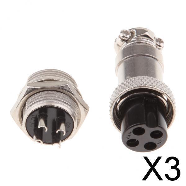 3xPair GX16 4Pins Waterproof Male Female Panel Metal Aviation Wire Connector