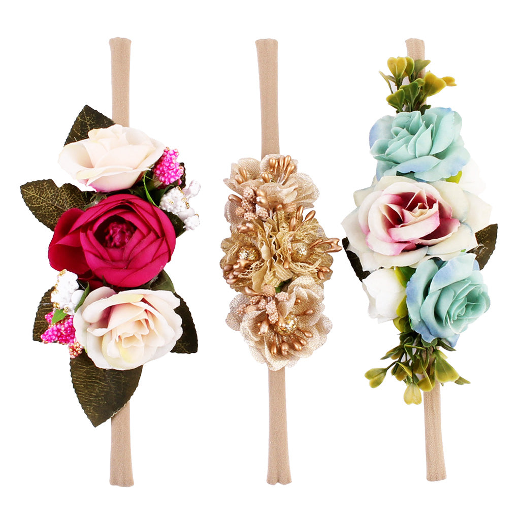 3 Pieces Flower Headbands Hair Baby Bowknot Accessories Set Photography B