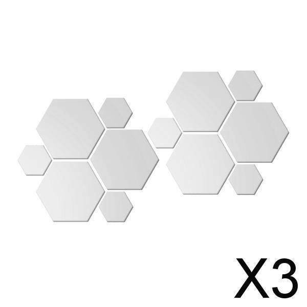 3x12/Set 3D Mirror Wall Stickers Removable for Bedroom Living Room Decor Silver