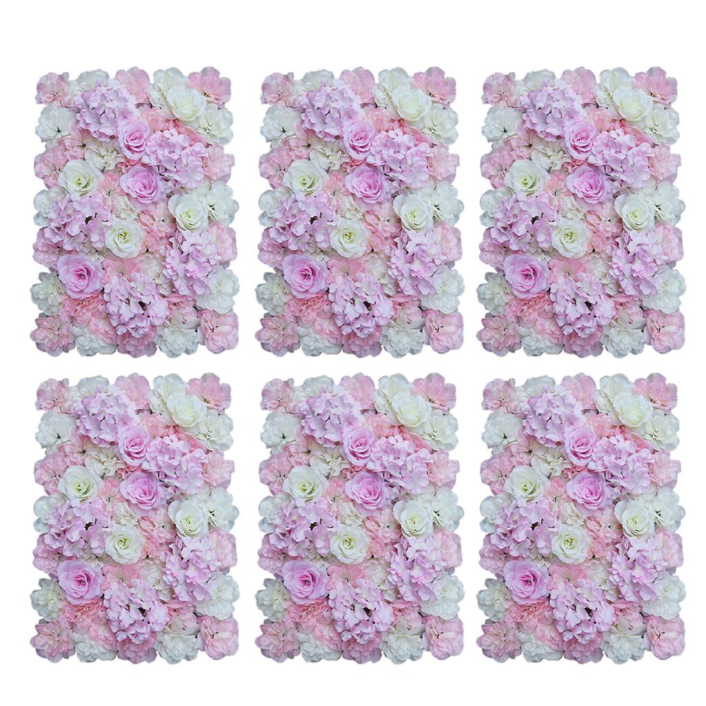 6 Pieces Artificial Flower Wall Panels Wedding Venue Decor Pink White