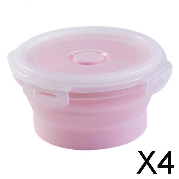 4xRound Food Container Storage Collapsible Camping Bowl Microwave Refrigerator small 350ML pink