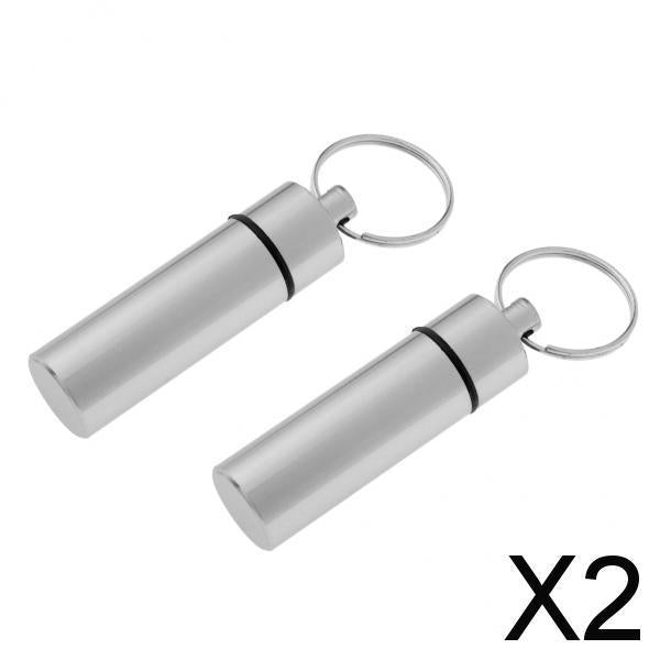 2x2Pcs Waterproof Aluminum Pill Box Case Bottle Cache Drug Holder Keychain Flat White