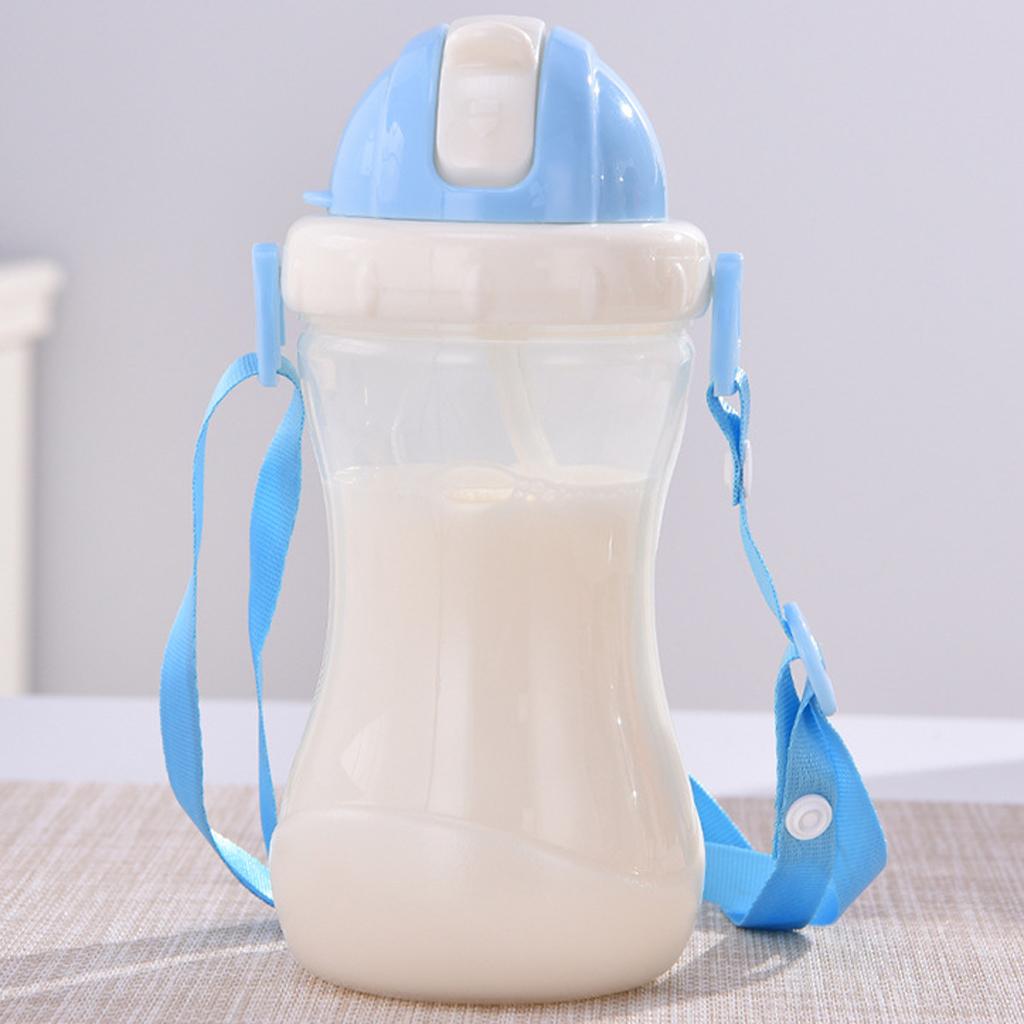 Baby Children School Drinking Water Straw Bottle Sippy Suction Cup Blue