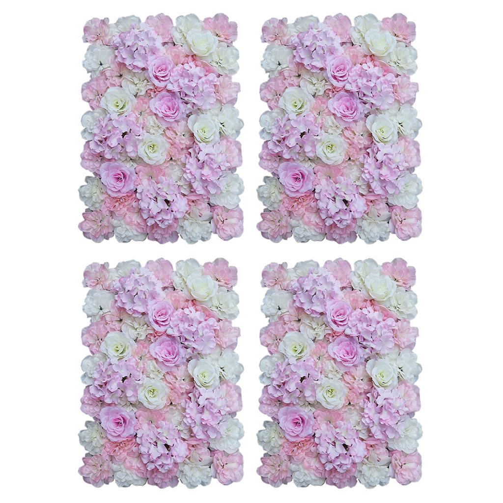 4 Pieces Artificial Flower Wall Panels Wedding Venue Decor Pink White