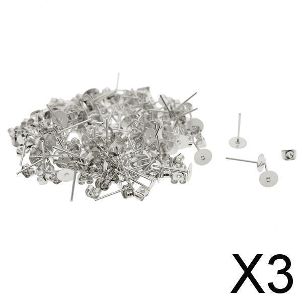 3x100 Sets 6mm Iron Earring Posts and Backs DIY Earrings Findings Silver