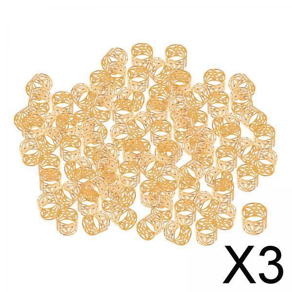 3x100Pcs Dreadlocks Beads Hollow Pattern for Beard Decoration Braids Women Men Golden