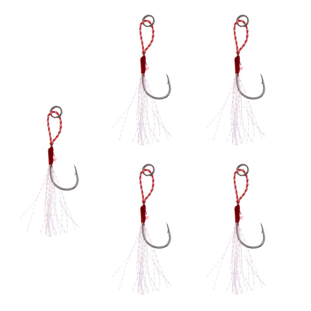 5Pcs Assist Hooks Metal Jigging Saltwater Fishing Hook with PE Line 16#