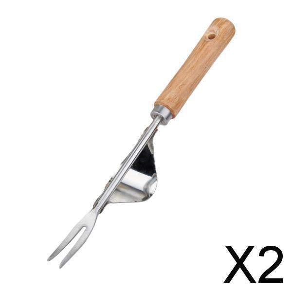 2xMini Garden Weed Removal Stainless Steel Wooden Handle Easy Weed Removal