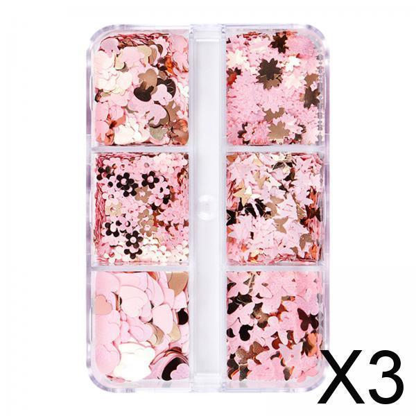 3xHeart Glitter Nail Art Sequins Nail Arts Tips for Cosplay Craftwork Festival Style A