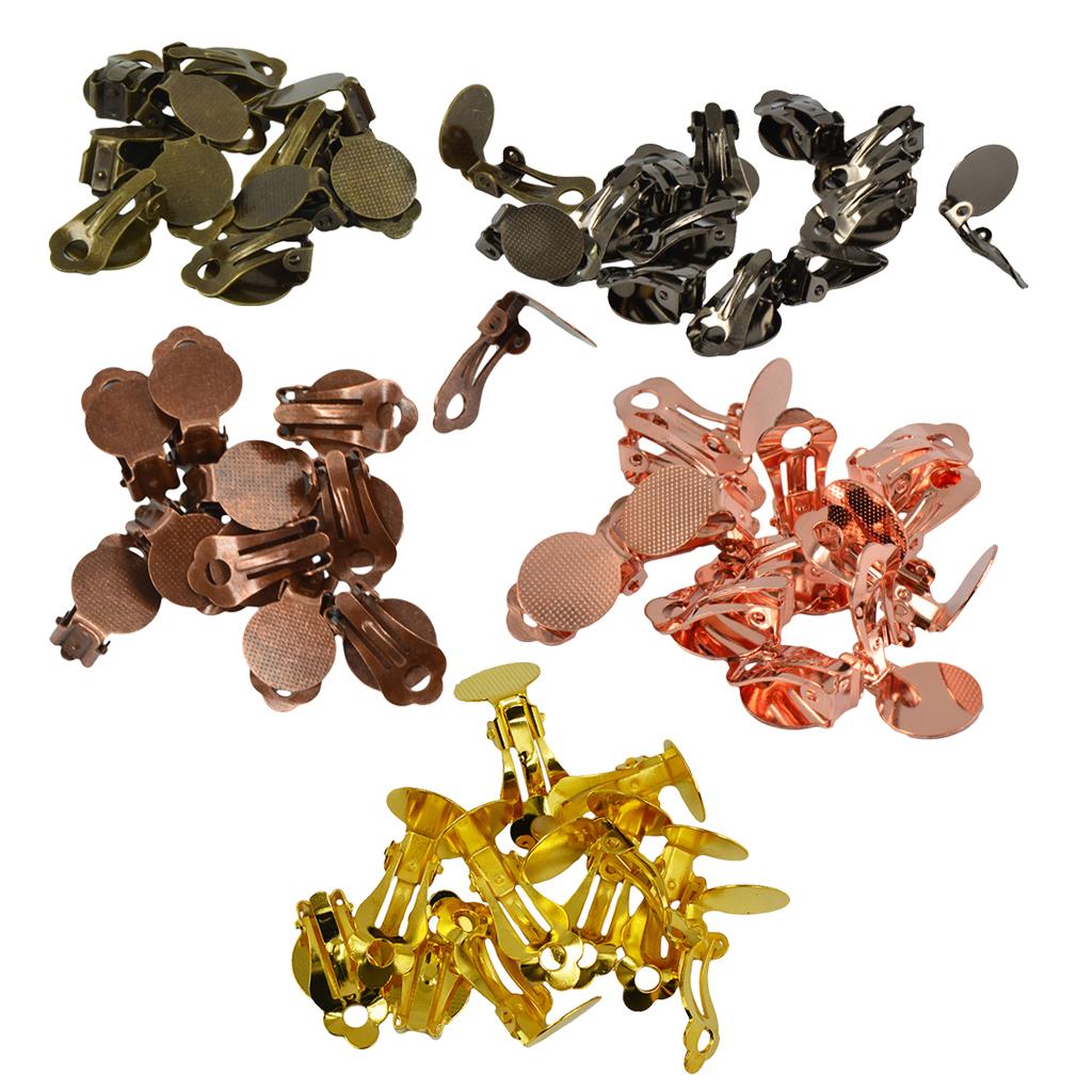 60 Pieces Brass Clip On Earring with Pad for Gluing Findings Jewelry Making