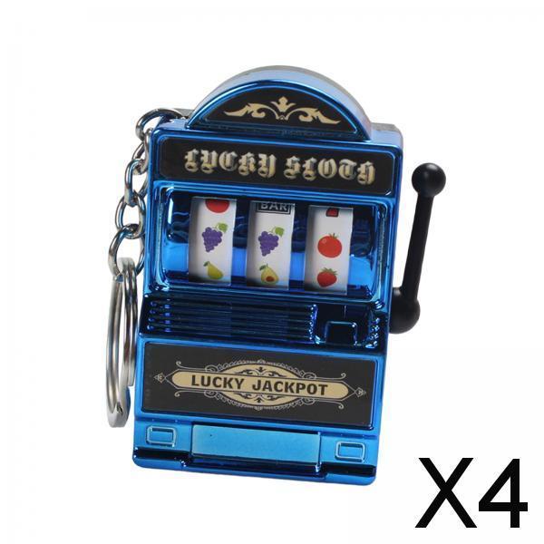 4xMini Slot Machine Keychain Festival Novelty Mini Arcade Game Toy for Boy Men Blue