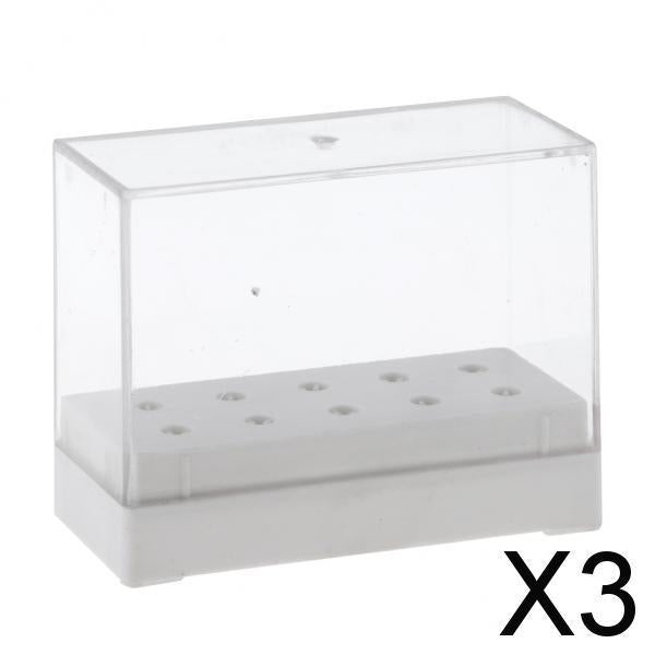 3x10 Holes Nail Drill Bit Holder Stand Organizer Manicure Display Box White