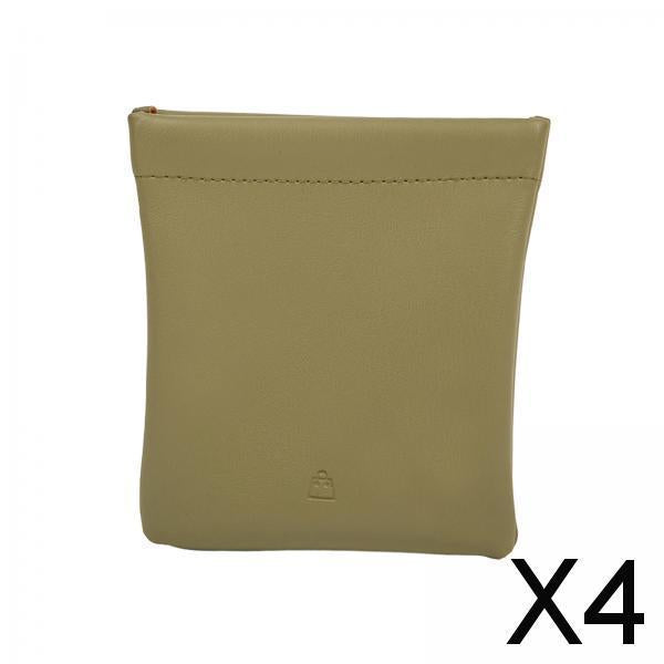 4xWomen Cosmetic Bag PU Leather Solid Color Mini Short Purse for Indoor Ladies Grass Green