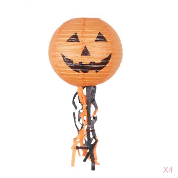 15.75 inches Halloween Pumpkin Paper Lantern Hanging Decor Party Decor 4pcs