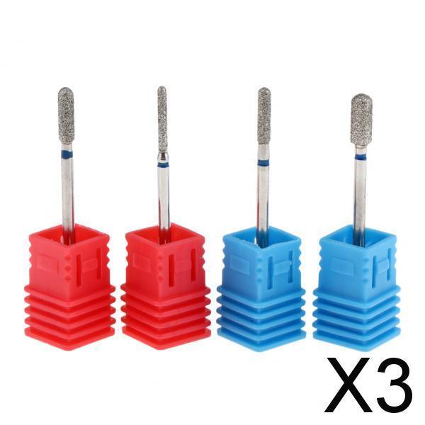 3x4pcs Nail Drill Bits 3/32 Diamond Cuticle Clean Electric Files Buffing Bits"