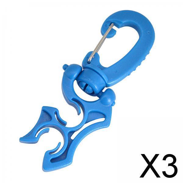 3xDiving Hose Holder Clip Snap Hook Double BCD Hose Holder Clip Gear Equipment Blue