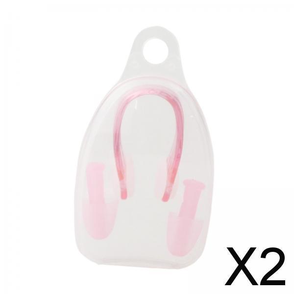 2xSwimming Ear Plugs and Nose Clip Earplugs and Nose Clip Set Swimmer Dive Pink