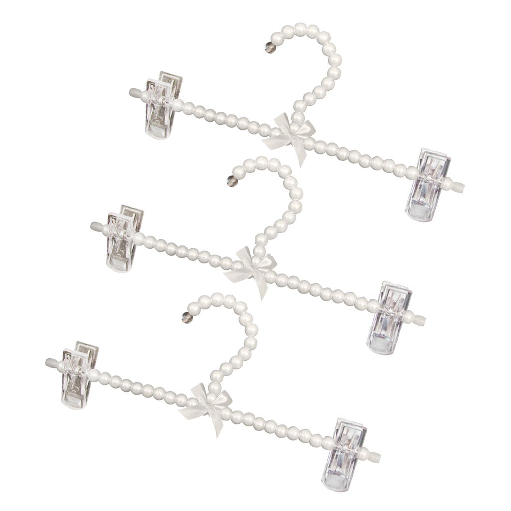 3Pcs 30cm Pearl Beaded Clothes Pants Hanger Trousers Holder with Clip White