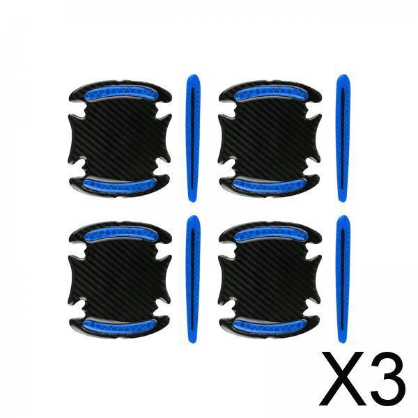 3x8 Pieces Universal Car Door Handle Scratch Protector Reflector Stickers Blue