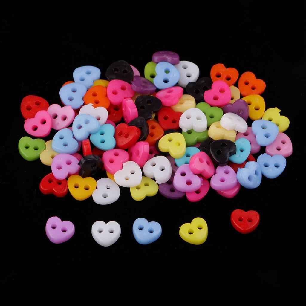 100pcs Colorful Mini Resin Buttons for Sewing Scrapbooking 5-6mm Heart
