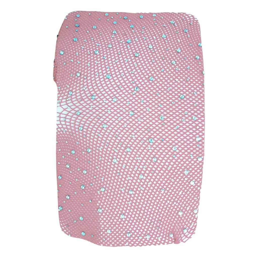 Women Crystal Rhinestone Fishnet Net Mesh Stockings Tights Pantyhose Pink
