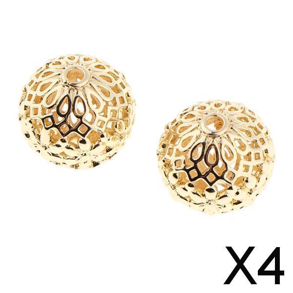 4x2x Gold Plated Hollow Filigree Spacer Loose Beads Jewelry Findings 14MM 