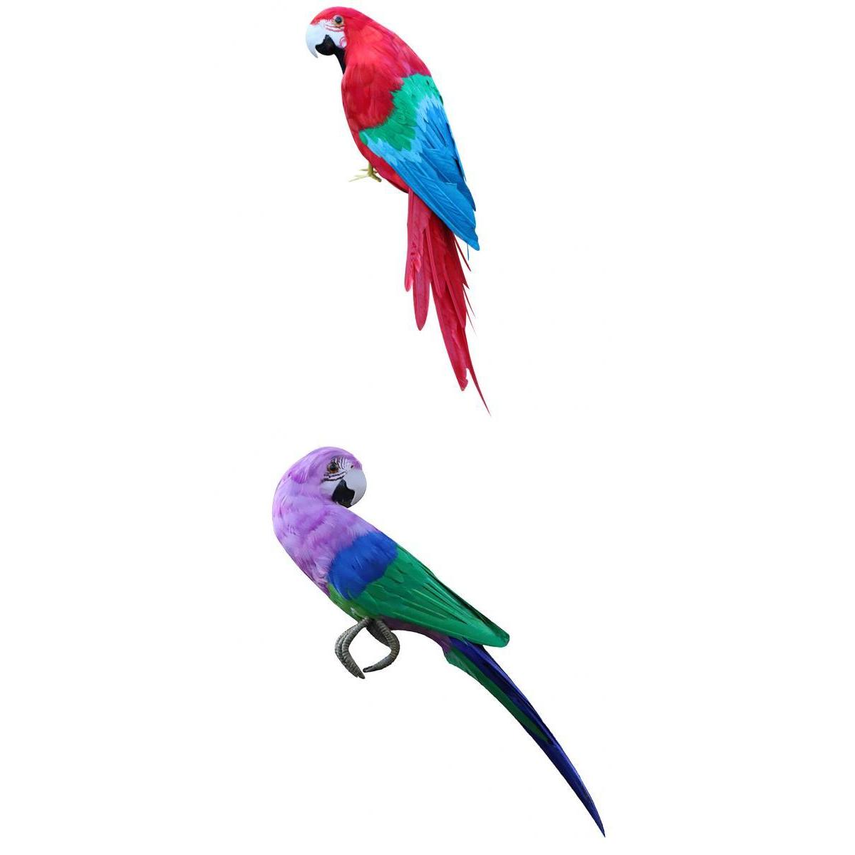 2 Piece Artificial Parrots Feathered Realistic Garden Home Decor Ornament