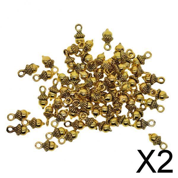 2x50pcs antique 3D Pineal Fruit Acorn Nut Charm DIY Jewelry  Golden