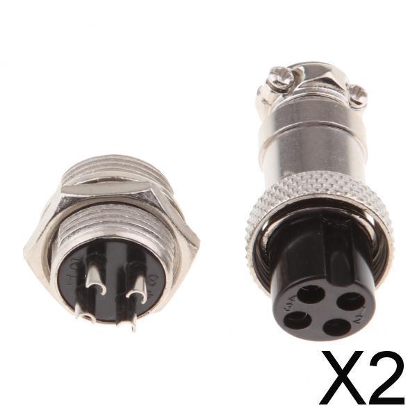 2xPair GX16 4Pins Waterproof Male Female Panel Metal Aviation Wire Connector