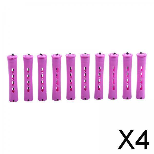 4x10 Pieces Cold Wave Rods with Rubber Bands and Cover Plum Red Hair Perm Rods