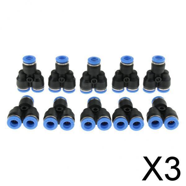 3xPush To Connect Fitting, Pneumatic Y Connector Air Hose Tube 10 Pcs PY-6