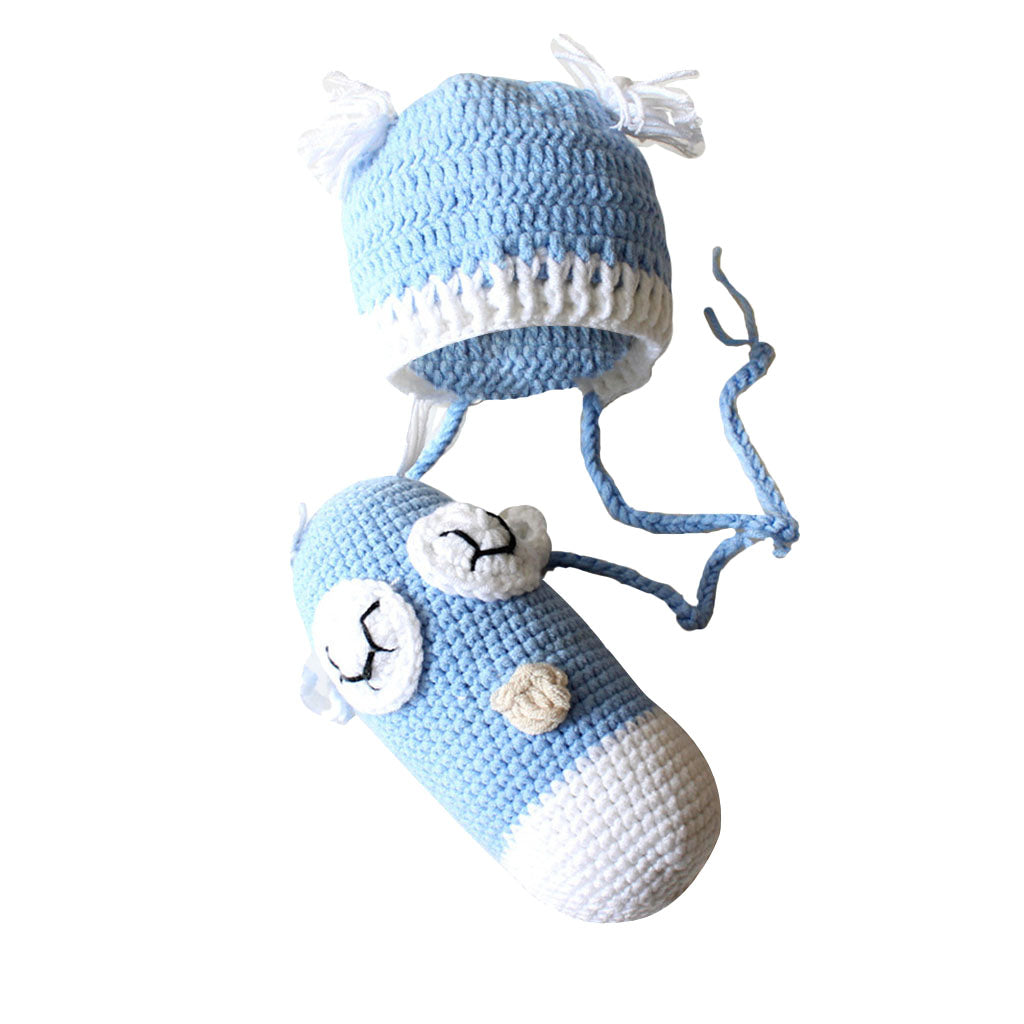 Baby Boy Girl Toddler Owl Knit Crochet Hat Beanie Caps Photo Prop Blue