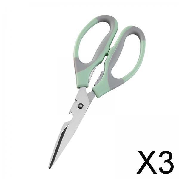 3xMultifunctional Kitchen Scissors Non Slip Meat Scissors for Pizza Green