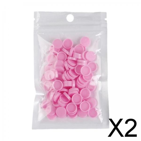 2x100Pcs Adhesive Stand Eyelash Extension Glue Holder Grafting Cup Pink