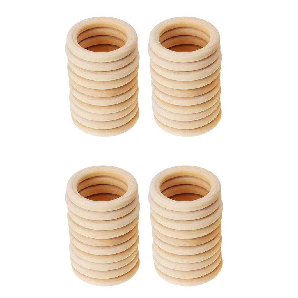 40 Pieces Handmade Natural Wooden Teething Rings Baby Teether Toys 65&55mm