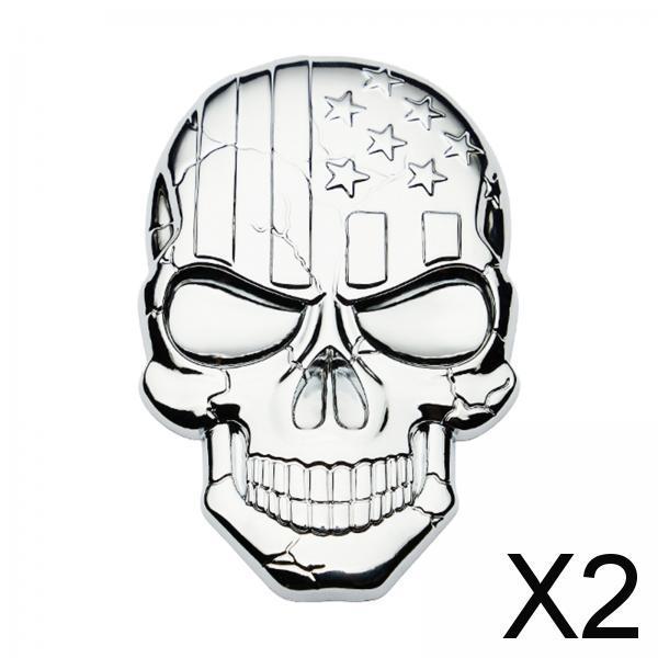 2x3D Decal Skull Car Sticker Modification Plating for Motorcycle Truck Silver